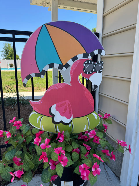 Beach Bound Flamingo - Summer - Corrugated Coroplast Yard Stake