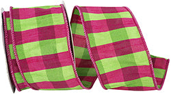 Dupioni Fuchsia & Lime Check Wired Ribbon - 2.5" x 10yds