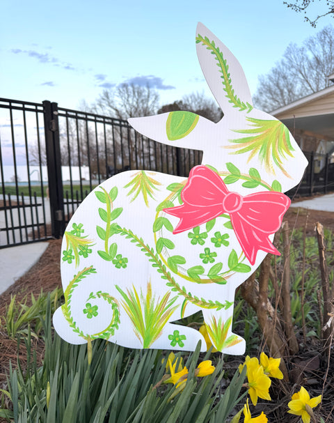 Chinoiserie Inspired Sitting Bunny (GREEN) - Easter - Corrugated Coroplast Yard Stake