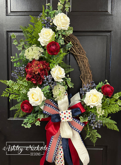 Vintage Florals Patriotic Oval Wreath