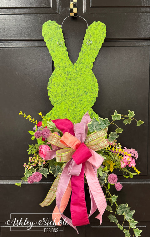 Moss Bunny FLORAL Wooden Door Hanger