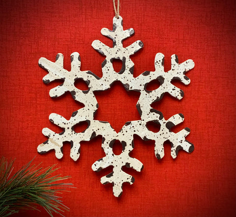 Metal White Snowflake Ornament - Star Center