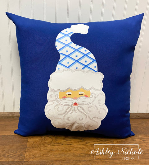 Custom Pillow - Santa - Jolly St. Nick - CHINOISERIE Style on Royal Blue Outdoor Fabric