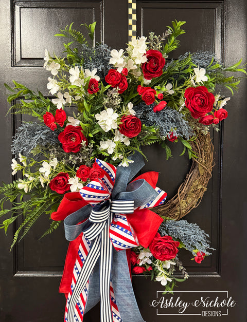 *READY to SHIP* - Liberty Blooms Patriotic Wreath