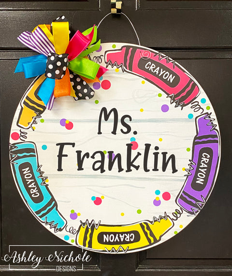 Crayon Border Name Plaque Door Hanger - UV Printed