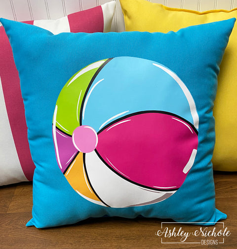 Custom Pillow - Beach Ball on Turquoise Outdoor Fabric