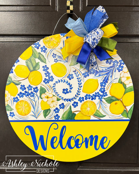Lemon Breeze Chinoiserie Welcome Plaque Door Hanger (UV PRINTED Only)