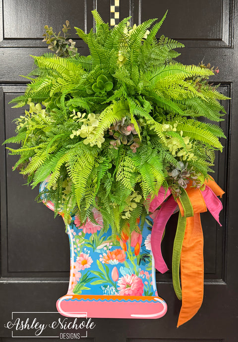 Fern & Floral Topiary Door Hanger