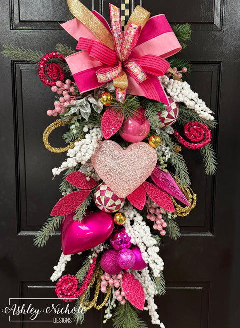 Candy Heart & Snowberry Valentine Teardrop Swag