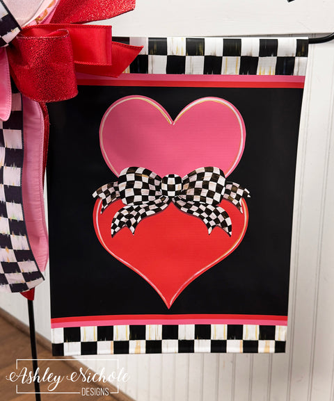 Fancy Bow - CHECKERED - Heart Stack Valentine - Vinyl Garden Flag