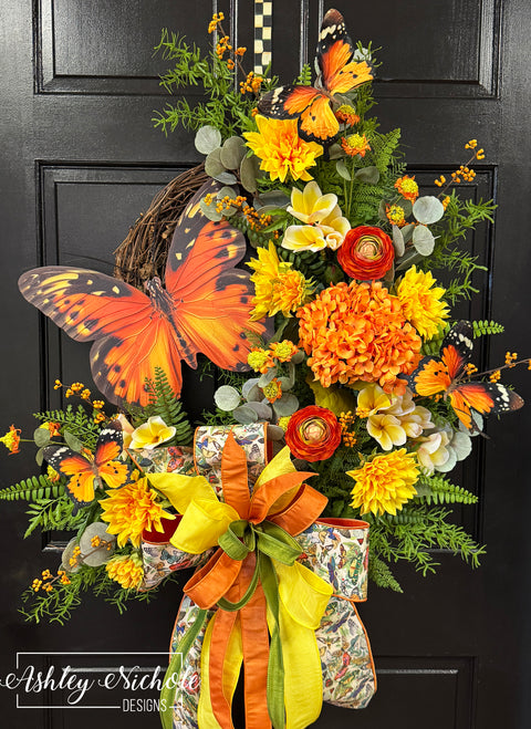 *READY to SHIP* - Summer Garden Butterfly Wreath - Orange