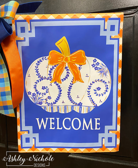 Elegant Fall Chinoiserie Pumpkin - Vinyl Garden Flag