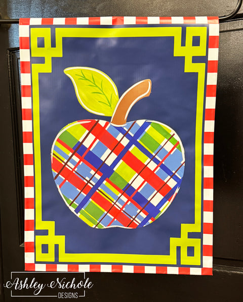 Back-to-School Plaid Apple - Vinyl Garden Flag