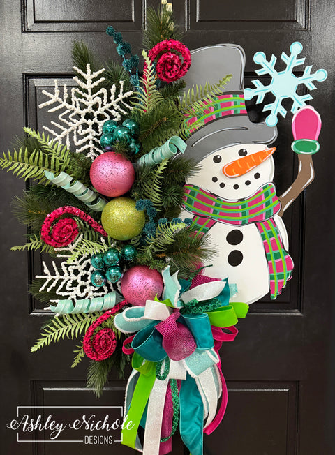Snowflake & Plaid Snowman Wreath