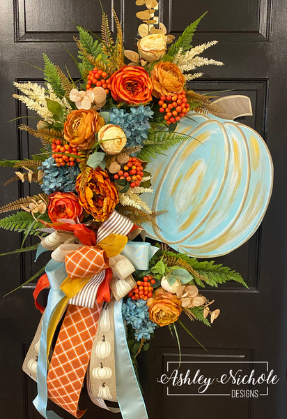 Blue shops Fall Pumpkin Wreath