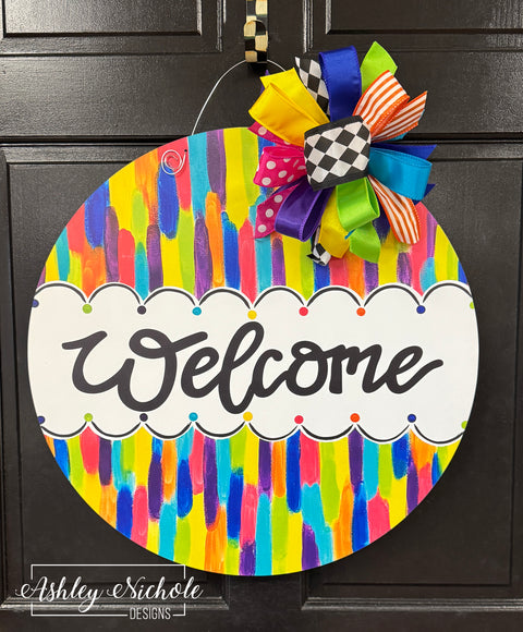 Abstract Welcome - COLORFUL - Plaque Door Hanger (UV Printed only)