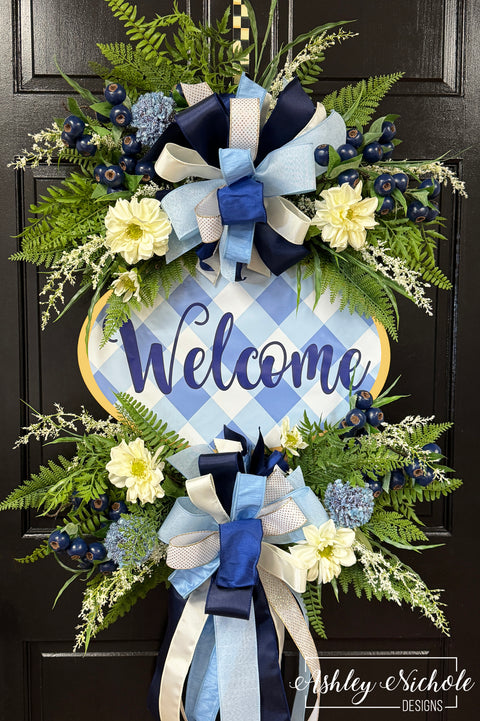 Summer Blues Chinoiserie Welcome Wreath