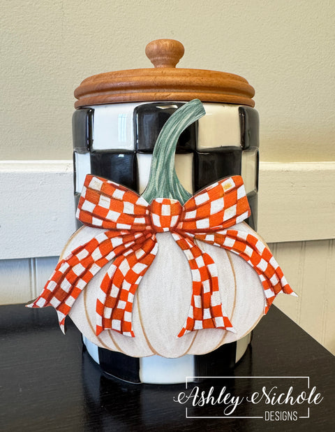 Fancy Bow - ORANGE & WHITE CHECKERED - Cream Pumpkin - Mini Piece (Magnet/Velcro)
