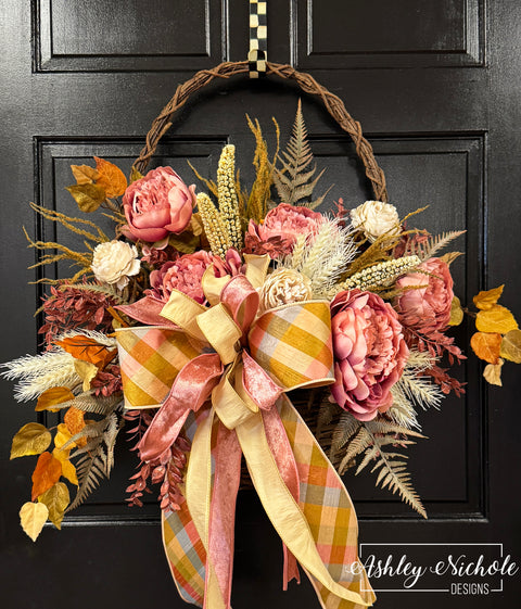 Boho Pink Peony Fall Basket