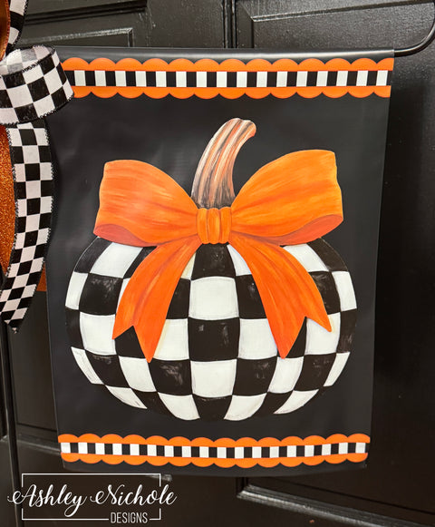 Black & White Check Pumpkin - Vinyl Garden Flag