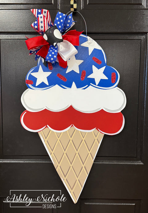 Ice Cream Cone - Patriotic - Door Hanger