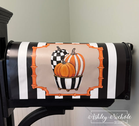 Elegant Pumpkin Planter - Magnetic Vinyl Mailbox Cover