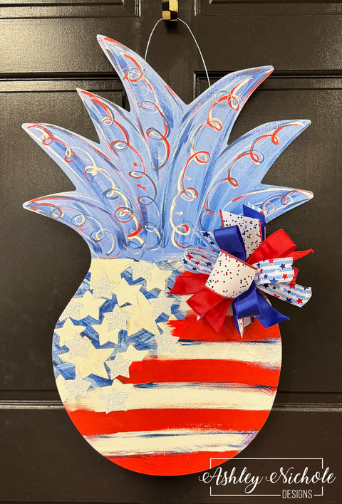Patriotic Party Pineapple - Door Hanger (UV PRINTED ONLY)