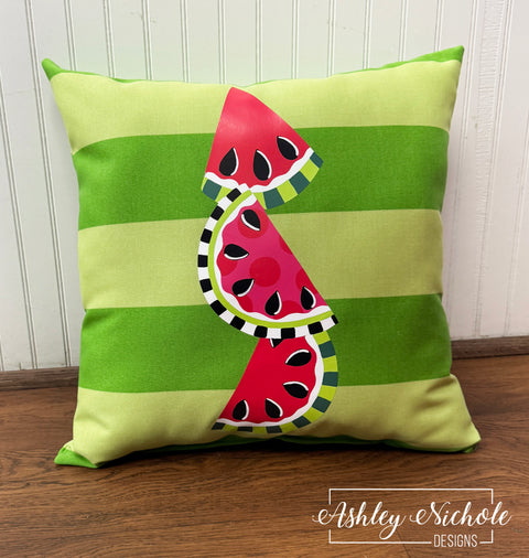 Custom Pillow - Watermelon Stack on Green on Green Outdoor Fabric