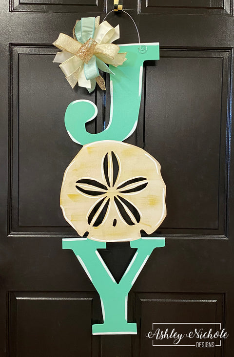 "Joy" Beach Christmas Door Hanger - (Hand Painted)