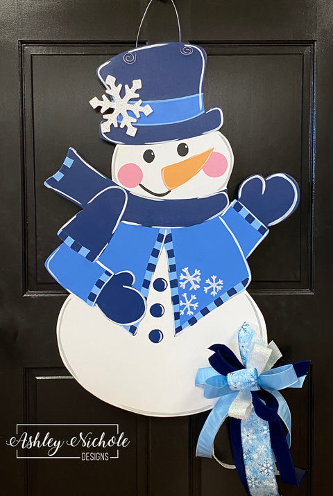 Winter Blues Snowman Door Hanger (Hand-Painted)