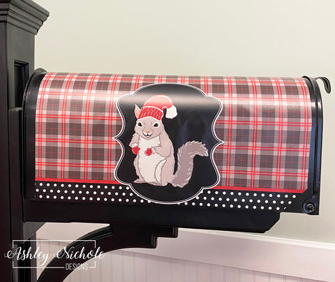 Woodland Squirrel Winter - Magnetic Vinyl Mailbox Cover