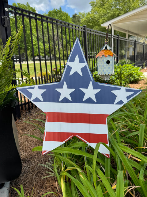 Patriotic Star - Patriotic - Corrugated Coroplast Yard Stake