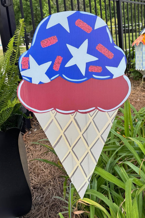 Ice Cream Cone - Patriotic - Corrugated Coroplast Yard Stake