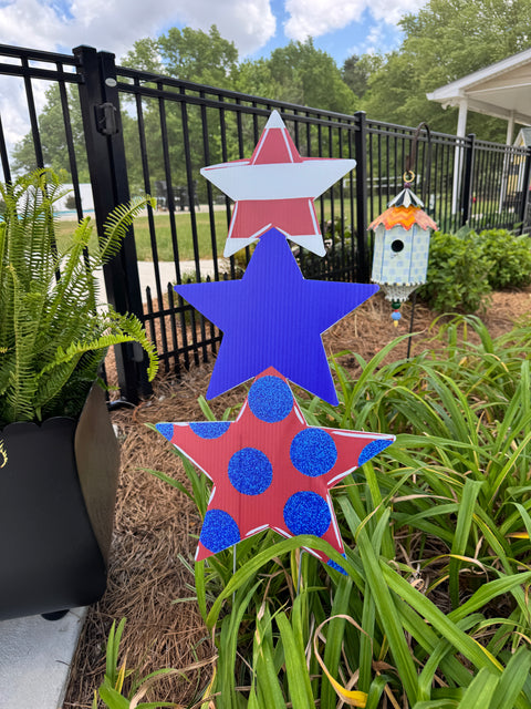 Glitter Star Stack - Patriotic - Corrugated Coroplast Yard Stake