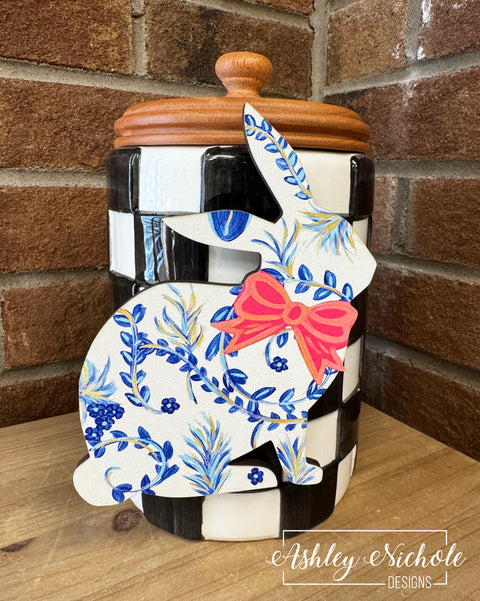Chinoiserie Inspired Sitting Bunny (Blue) - Easter - Mini Piece (Magnet/Velcro)