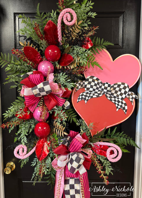 Fancy Bow - CHECKERED - Heart Stack Valentine Wreath (Oversized)