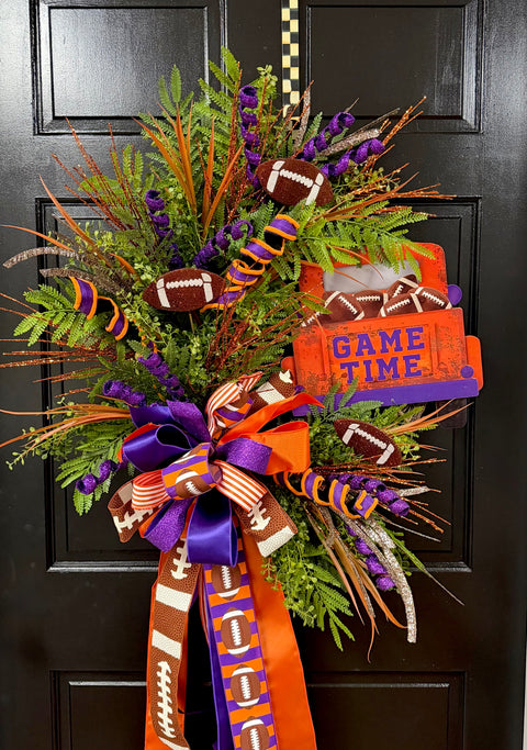 Game Time Football Wreath - Purple & Orange