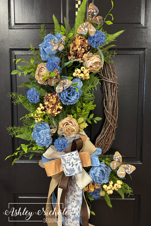 Butterflies in Blue Neutrals Wreath