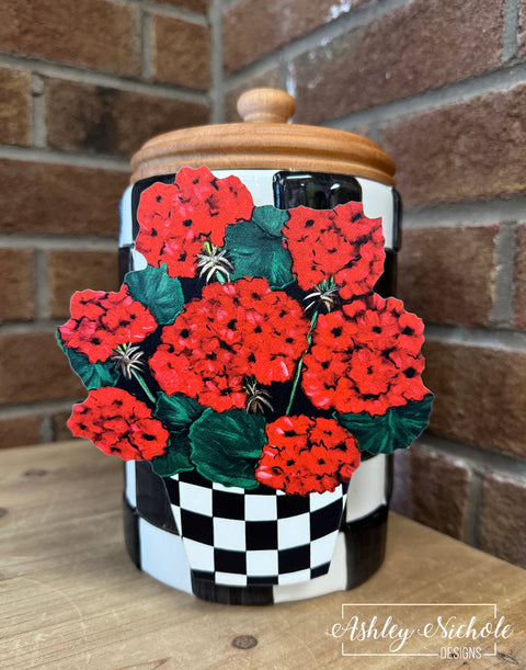 Checkered Jar of Geraniums - Mini Piece (Magnet/Velcro)
