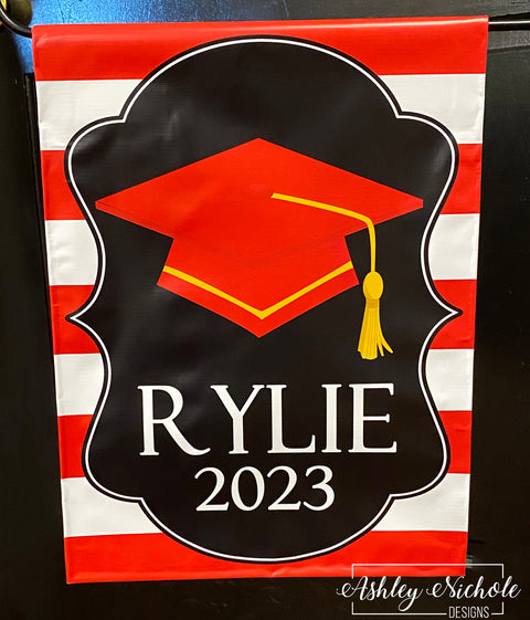 Graduation Cap - STRIPE - Vinyl Garden Flag