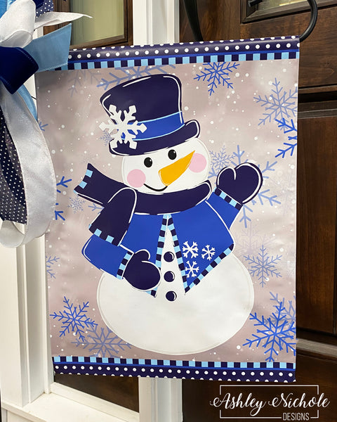 Winter Blues Snowman - Vinyl Garden Flag