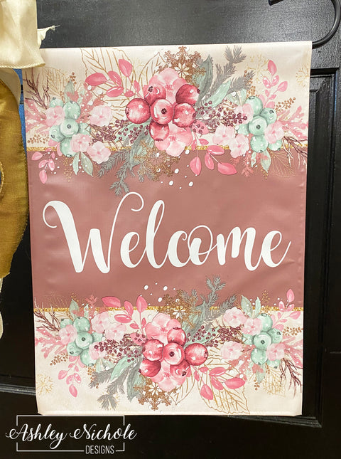 Winter Frosted Berries - Rose Pink & Mint - Vinyl Garden Flag