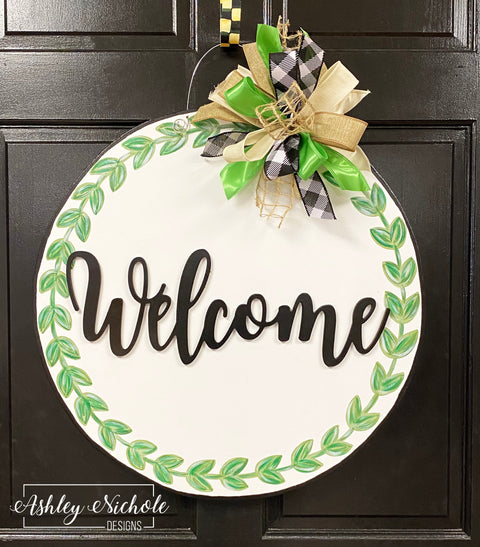 Everyday Laurel Plaque Door Hanger with 3D Wooden "Welcome"