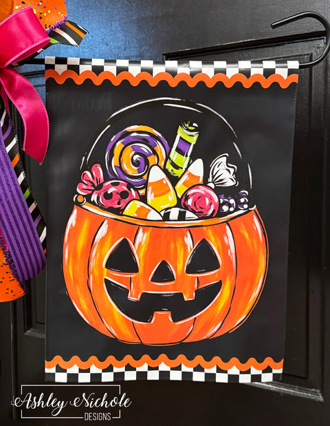 Sweet & Spooky Candy Bucket - Vinyl Garden Flag