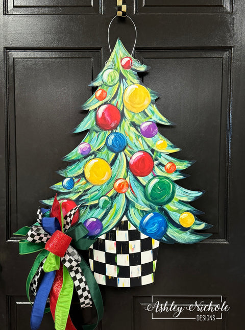 Christmas Tree - Abstract Colorful - Door Hanger (UV PRINTED)
