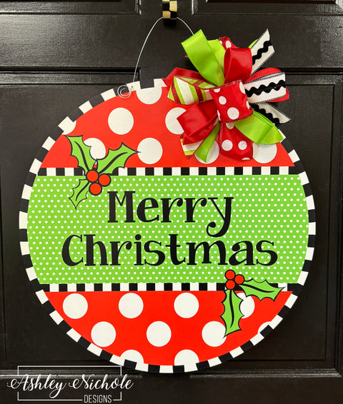 Holly Berry - Merry Christmas - Sign Door Hanger (UV Printed)