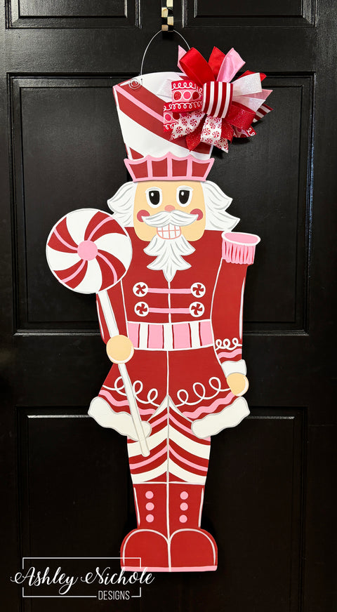 Nutcracker - Pink & Red Candy - Door Hanger - OVERSIZED - (Hand Painted)
