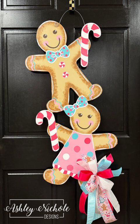 Pastel Gingerbread Cookie Stack Door Hanger - (Hand Painted)