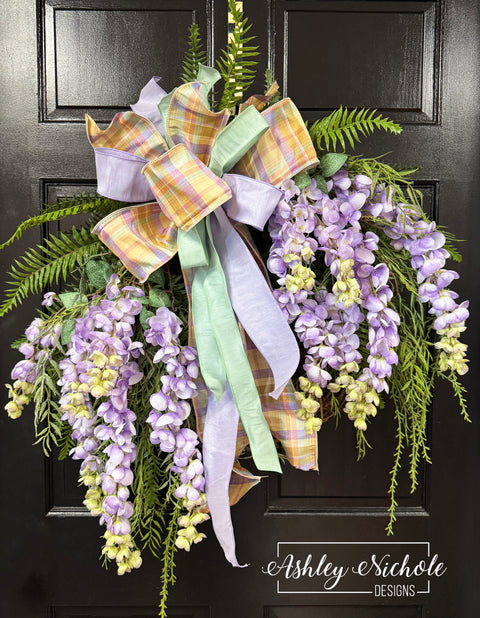 Cascading Wisteria Spring Wreath - Purple