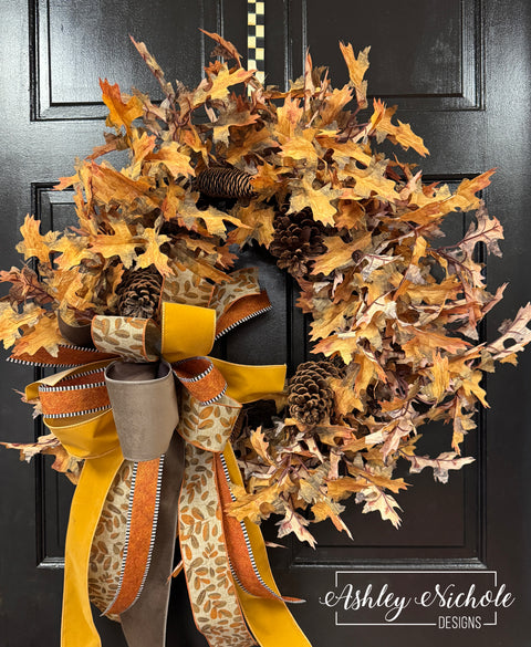 24" Autumn Brown Maple Leaf Wreath - With Bow